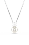 Swarovski Matrix Pendant, Crystal Pearl, Round Cut, White, Rhodium Plated Necklace In Silver/white