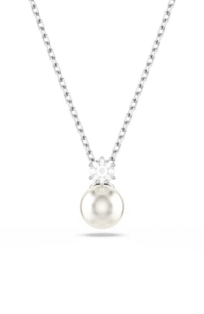 SWAROVSKI SWAROVSKI MATRIX FAUX PEARL & CRYSTAL PENDANT NECKLACE