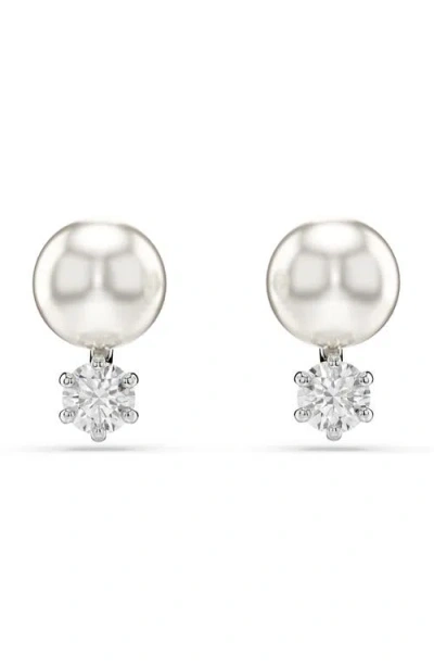 Swarovski Matrix Faux Pearl & Crystal Stud Earrings In Silver/white