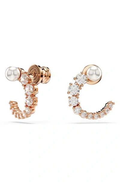 Swarovski Matrix Faux Pearl & Zirconia Frontal Hoop Earrings