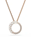 Swarovski Matrix Pendant, Crystal Pearl, Round Cut, White, Rose Gold-tone Plated Necklace