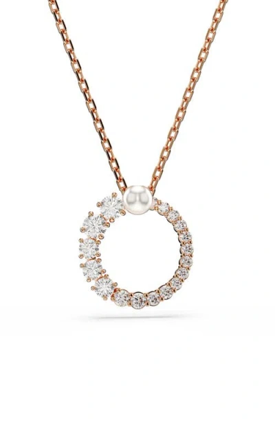 SWAROVSKI SWAROVSKI MATRIX FAUX PEARL & ZIRCONIA OPEN CIRCLE PENDANT NECKLACE