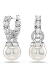 Swarovski Matrix Rhodium Plated Round Cut Drop Earrings In White