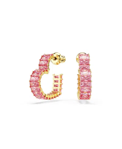 SWAROVSKI MATRIX GOLD-TONE PLATED, BAGUETTE CUT, HEART, SMALL, PINK, HOOP EARRINGS