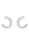 Swarovski Crystal Pearl, Round Cut, White, Matrix Hoop Earrings In Silver