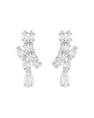 Swarovski Matrix Pierced Earrings Rhodium Shiny White In Silver Tone