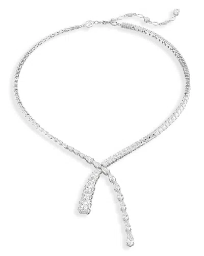 SWAROVSKI MATRIX MIXED CUT CRYSTAL LARIAT NECKLACE IN RHODIUM PLATED, 14.87-16.87