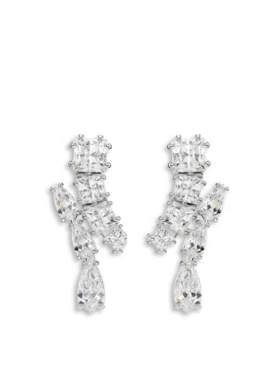 Swarovski Matrix Pierced Earrings Rhodium Shiny White In Silver Tone