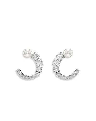 Swarovski Matrix Mixed Stone Front Facing Half Hoop Earrings In Metallic