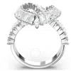 Swarovski Matrix Motif Ring Heart Woven Rhodium Shiny White In Silver Tone