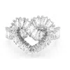 Swarovski Matrix Motif Ring Heart Woven Rhodium Shiny White In Silver Tone