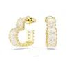 Swarovski Matrix Pierced Earrings Heart Gold Shiny White In Silver Tone