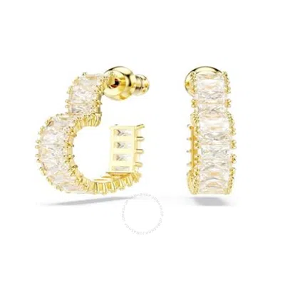 Swarovski Matrix Pierced Earrings Heart Gold Shiny White In Silver Tone