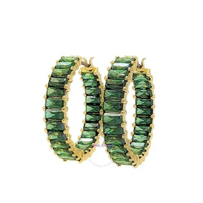Swarovski Matrix Pierced Earrings Hoop Gold Shiny Green In Silver Tone