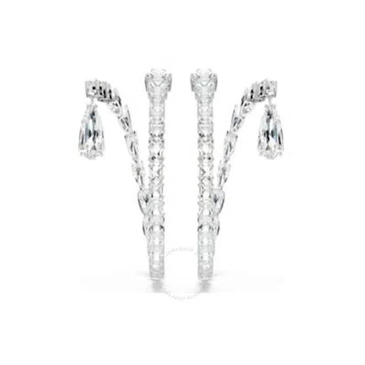 Swarovski Matrix Pierced Earrings Hoop Rhodium Shiny Crystal In White