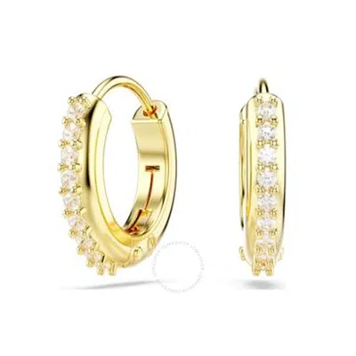 Swarovski Matrix Pierced Earrings Mini Hoop Gold Shiny Clear In Silver Tone