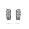 Swarovski Matrix Pierced Earrings Mini Hoop Ruthenium Shiny Grey In Silver Tone