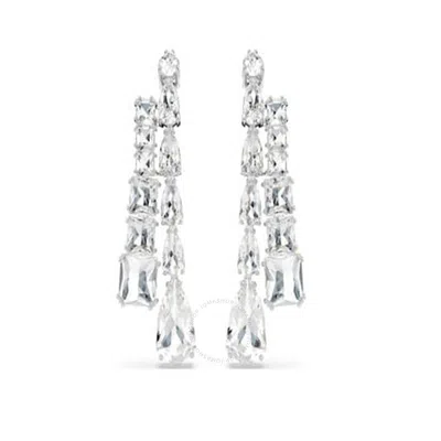 Swarovski Matrix Pierced Earrings Rhodium Shiny Crystal In White