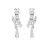 Swarovski Matrix Pierced Earrings Rhodium Shiny White In Silver Tone