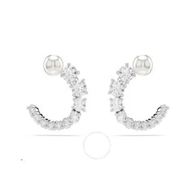 Swarovski Matrix Pierced Earrings Stud Circle Rhodium Shiny White