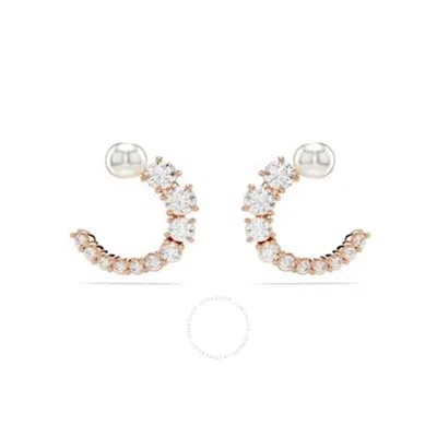 Swarovski Matrix Pierced Earrings Stud Rose Gold Shiny White