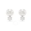 Swarovski Matrix Pierced Earrings Studs Rhodium Shiny White In White