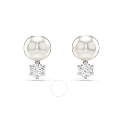 Swarovski Matrix Pierced Earrings Studs Rhodium Shiny White