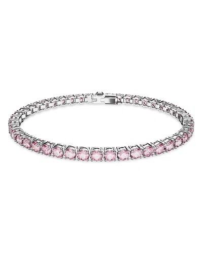 SWAROVSKI MATRIX PINK CRYSTAL EXTRA LARGE TENNIS BRACELET IN RHODIUM PLATED
