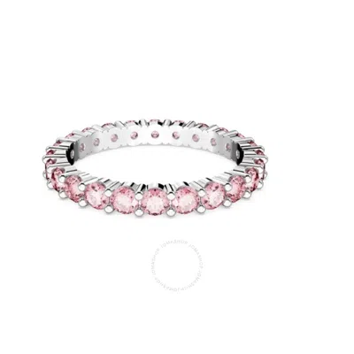 SWAROVSKI SWAROVSKI RHODIUM PLATED PINK ROUND CUT MATRIX RING