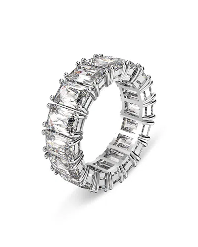Swarovski Matrix Rectangle Cut Ring In Rhodium Plated In Metallic