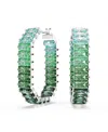 Swarovski Matrix Rhodium Plated Baguette Cut Hoop Earrings In Green