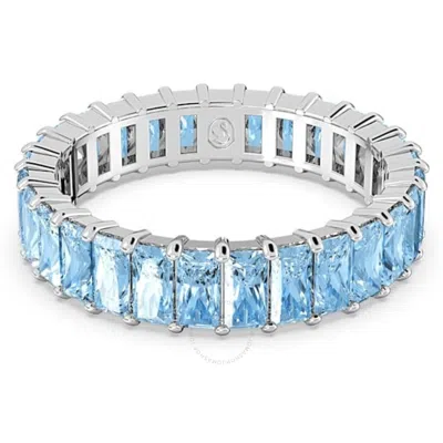 Swarovski Matrix Rhodium Plated Baguette Cut Ring In Blue
