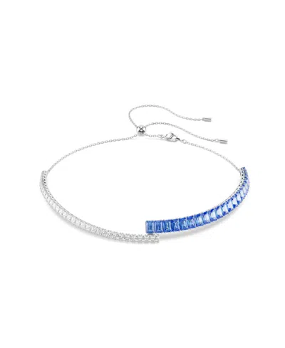 Swarovski Matrix Rhodium Plated Choker Necklace In Blue