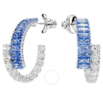 Swarovski Matrix Rhodium Plated Hoop Earrings In Blue