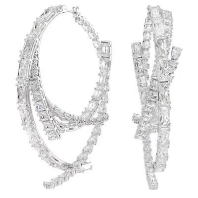 Swarovski Matrix Rhodium Plated Hoop Earrings In White