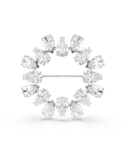 SWAROVSKI MATRIX RHODIUM PLATED PEAR CUT WHITE BROOCH