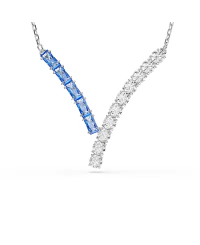 Swarovski Matrix Rhodium Plated Pendant Necklace In Blue