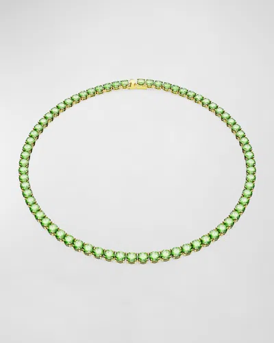 Swarovski Matrix Rhodium-plated Round-cut Blue Crystal Tennis Necklace In Green