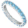 Swarovski Matrix Rhodium Plated Round Cut Crystal Ring In Blue