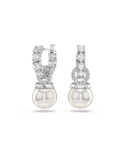 Swarovski Matrix Rhodium Plated Round Cut Drop Earrings In White