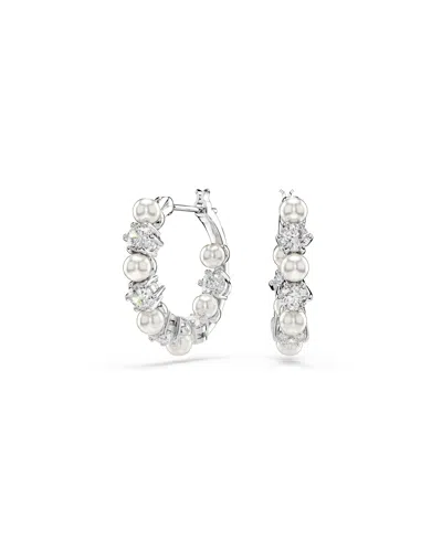 Swarovski Matrix Rhodium Plated Round Cut Hoop Earrings In White