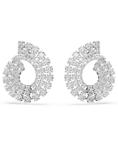 SWAROVSKI MATRIX RHODIUM PLATED ROUND CUTS HOOP EARRINGS