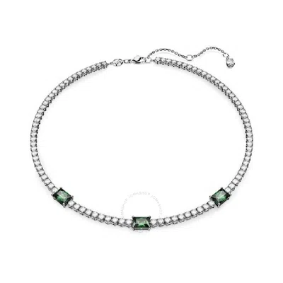 Swarovski Matrix Rhodium Plated Tennis Necklace In Green