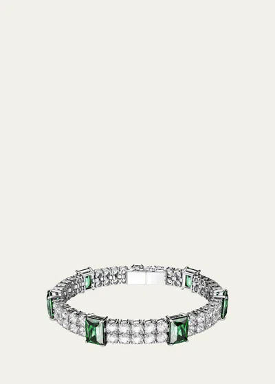 Swarovski Matrix Rhodium-tone Mix-cut Crystal Tennis Bracelet In Green