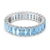 Swarovski Matrix Band Ring Rhodium Shiny Aquamarine In Blue