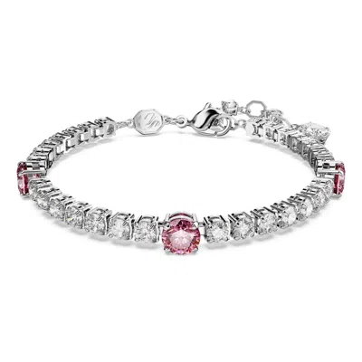 Swarovski Rhodium-plated Mixed Crystal Tennis Bracelet In Pink