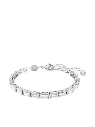 Swarovski Matrix Baguette Cut White Rhodium Plated Tennis Bracelet In Metallic