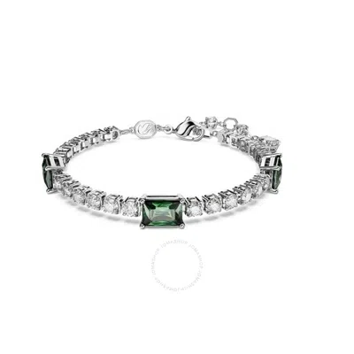 Swarovski Matrix Tennis Bracelet Green Stones Rhodium Shiny Green In Silver Tone