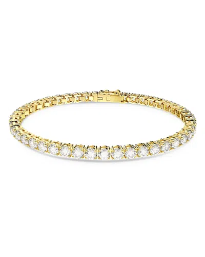 Swarovski Crystal Round Cut Matrix Tennis Bracelet In Gold