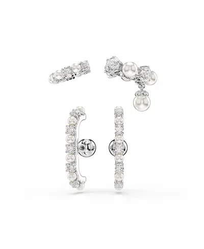 SWAROVSKI MATRIX WHITE RHODIUM PLATED ROUND CUT EAR CUFF SETS